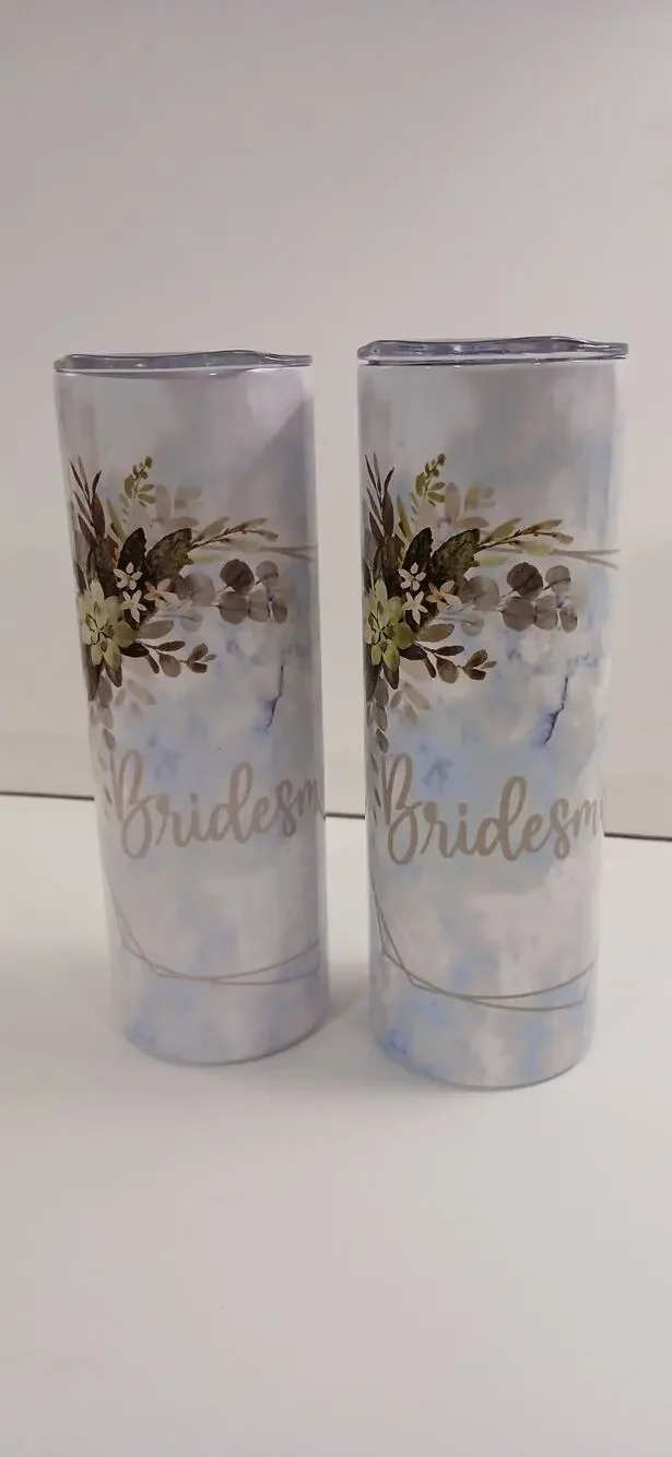 Bridesmaid Tumbler Gift Hydrangeas and Greenery Tall Lidded Wine Glass 12oz